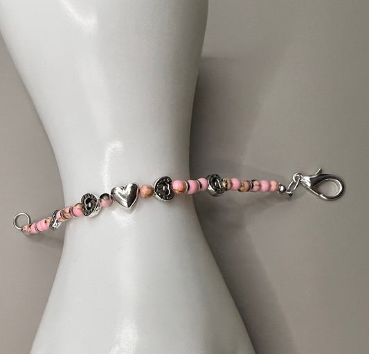 Heart Bracelet with Pink Howlite Beads