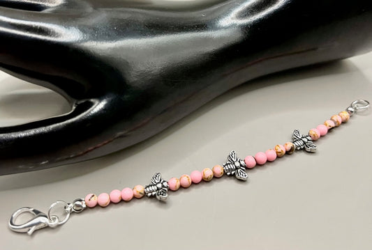 Bee Bracelet with Pink Howlite Beads
