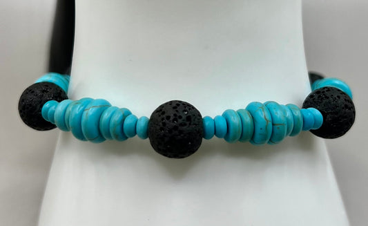 Turquoise and Black Lava Bracelet