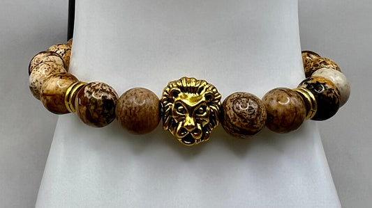Brown Jasper and Lion's Head Bracelet