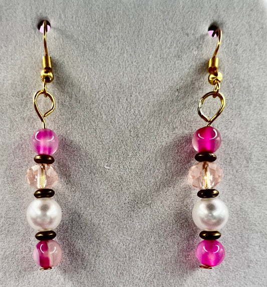 Earrings with Pink Cats Eye and Austrian Crystals