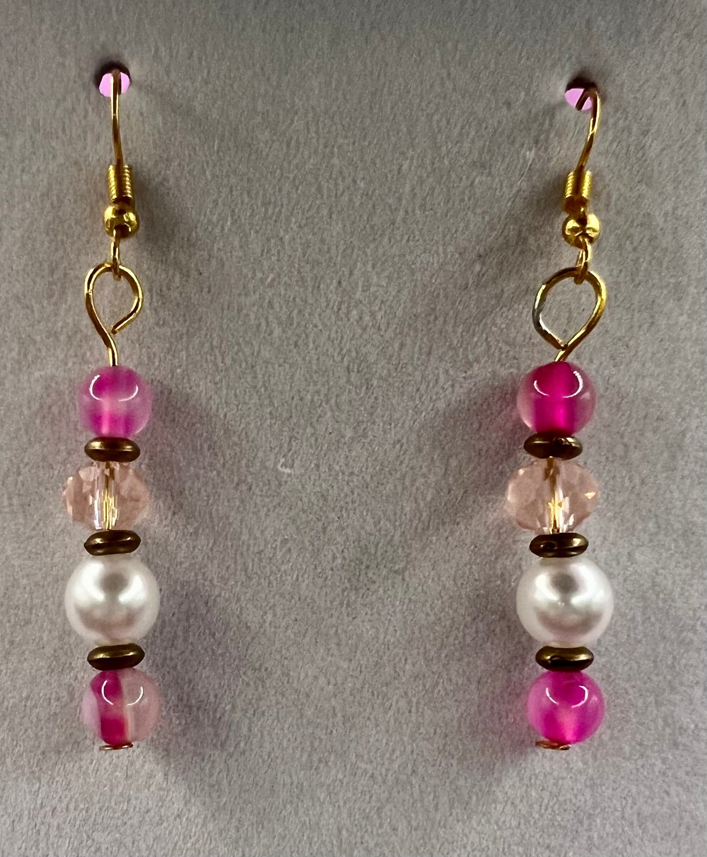Earrings with Pink Cats Eye and Austrian Crystals