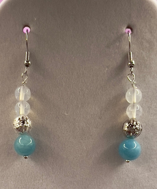 Blue Chalcedony and Clear Quartz Earrings