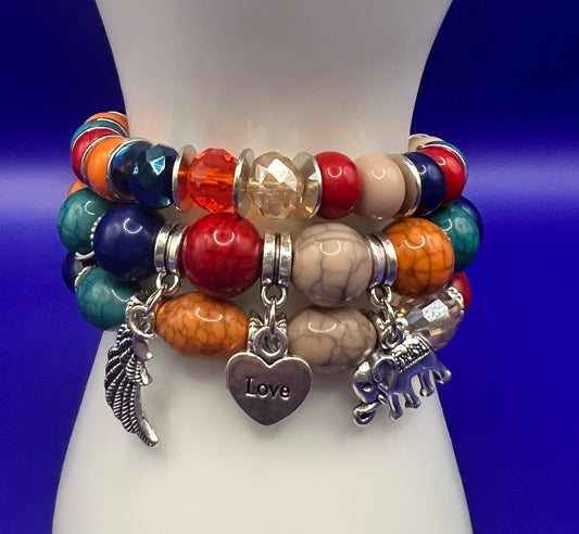 Multi-Color Stacking Bracelets with Elephant