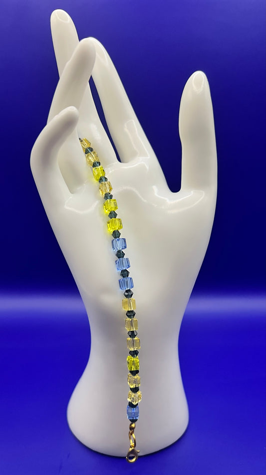 Austrian Crystal Bracelet Light Blue and Yellow Square Beads