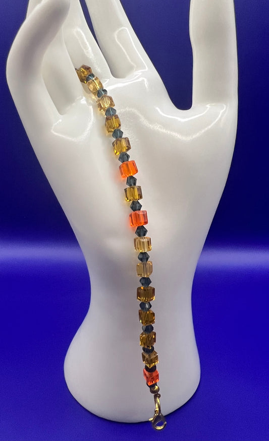 Austrian Crystal Bracelet Yellow, Amber and Orange Square Beads