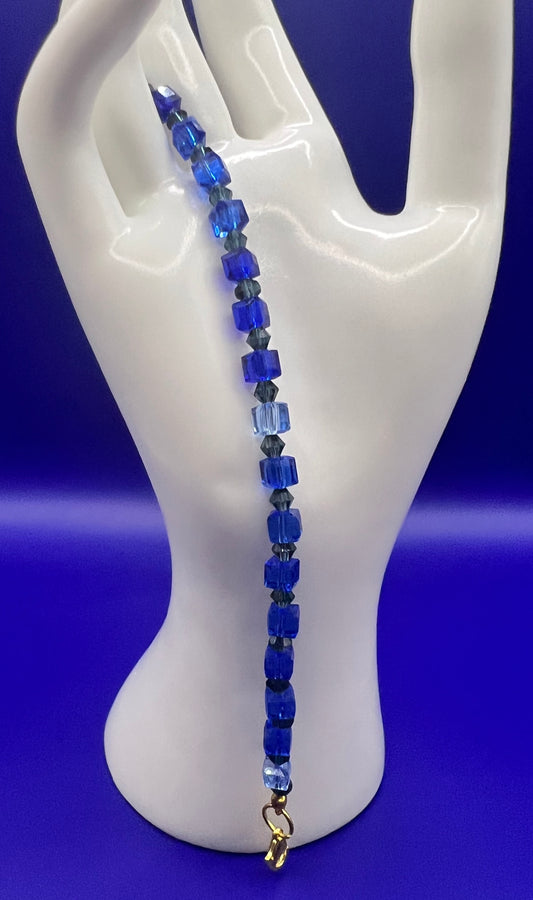 Austrian Crystal Bracelet Royal Blue and Light Blue Square Beads