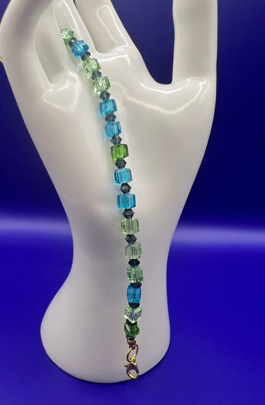 Austrian Crystal Bracelet Blue and Green Square Beads