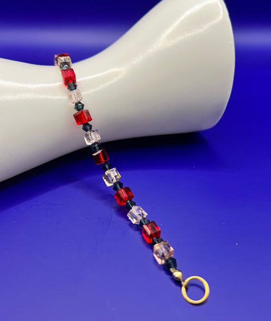 Austrian Crystal Bracelet Red and Clear Square Beads