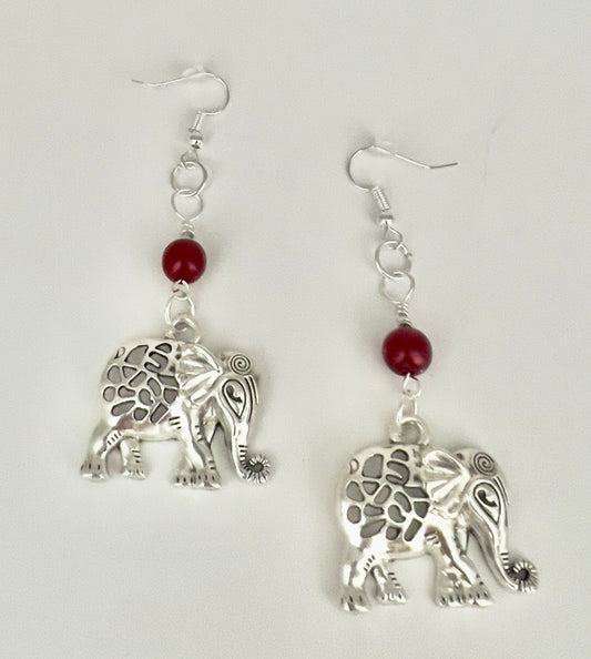 Elephant Earrings with Red Jasper Beads