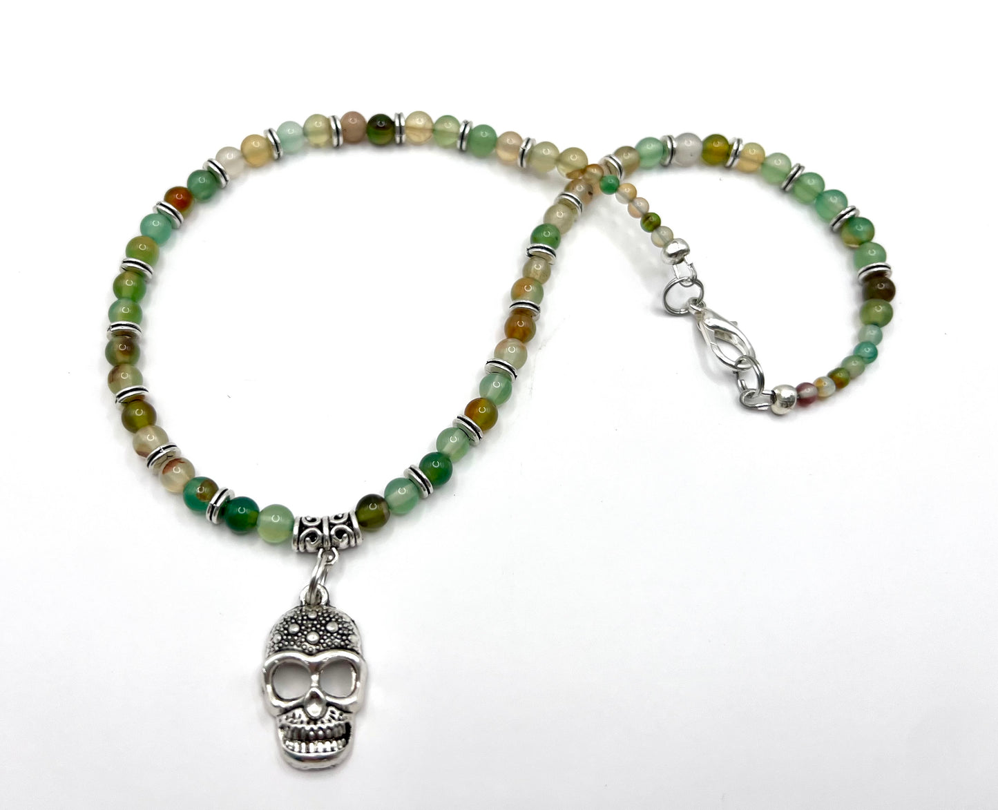 Necklace with Semi-Precious Beads & Catrin (Skull) / Multi-Color Quartz