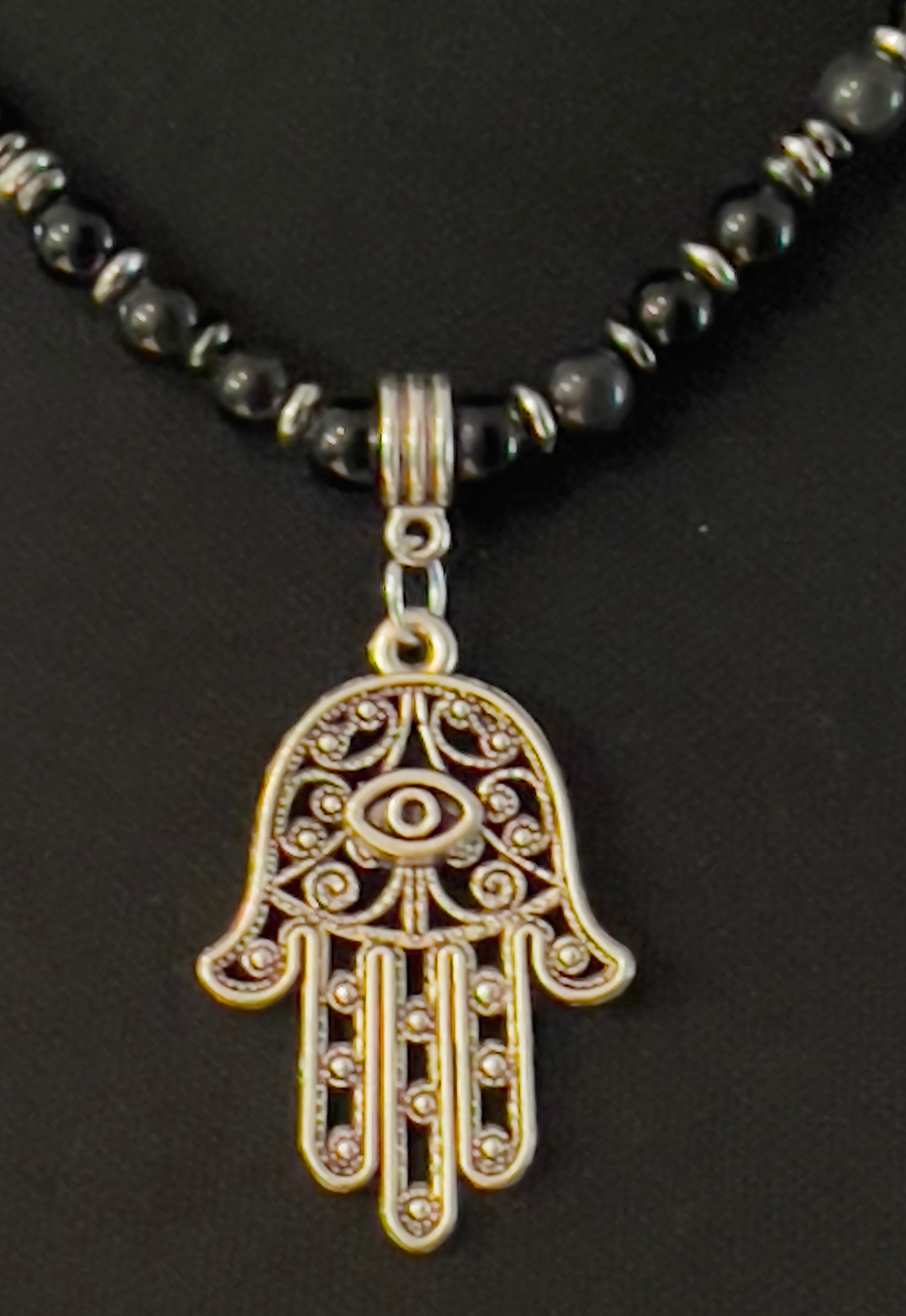 Black Onyx Necklace with Fatima Hand