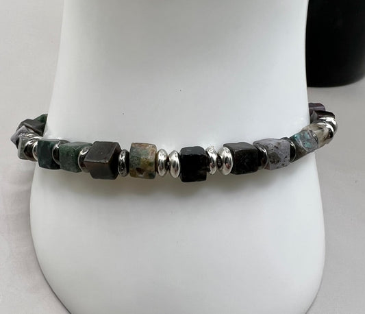 Jasper Square Bead Bracelet