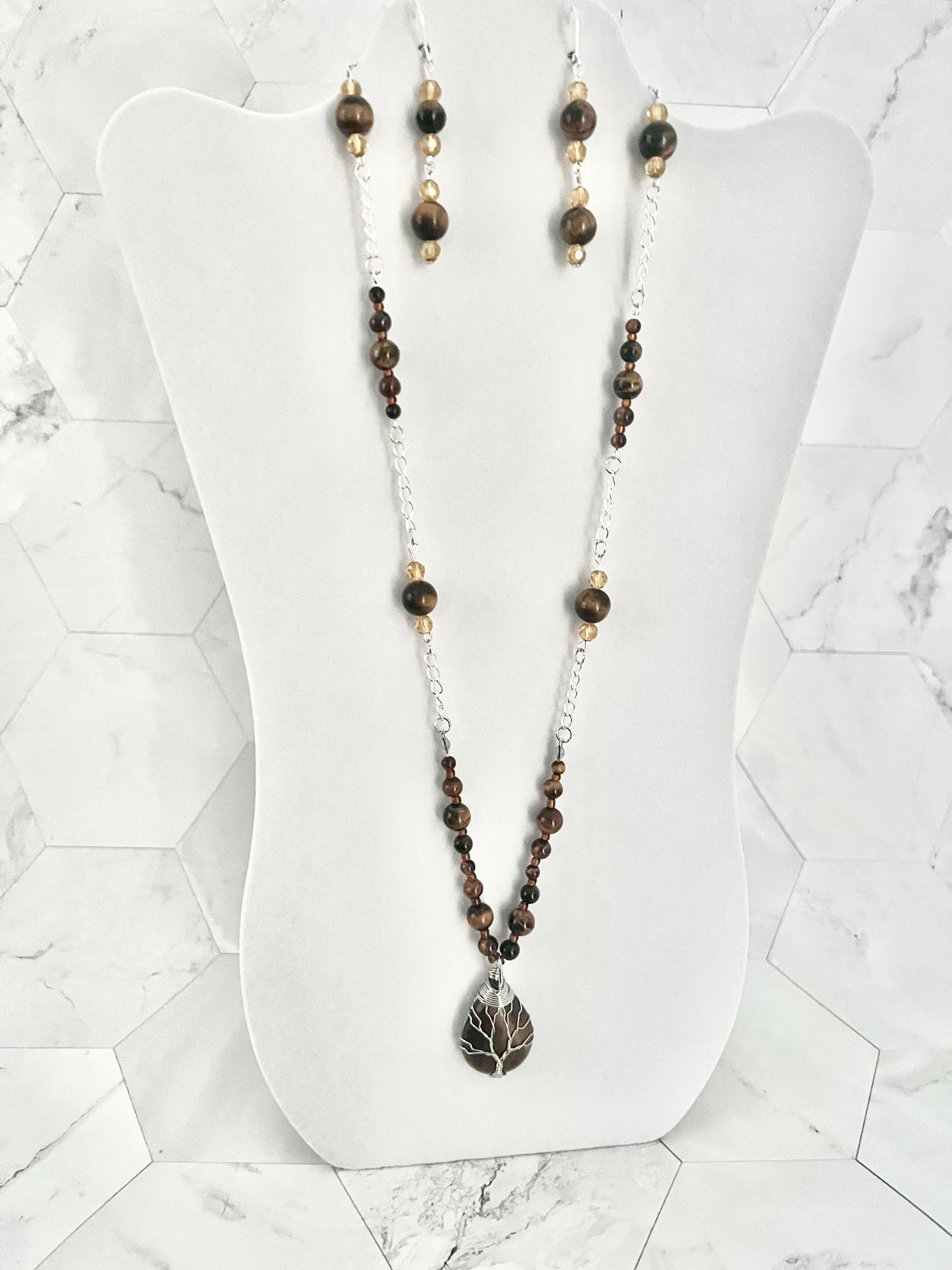 Tigers Eye Necklace and Earring Set