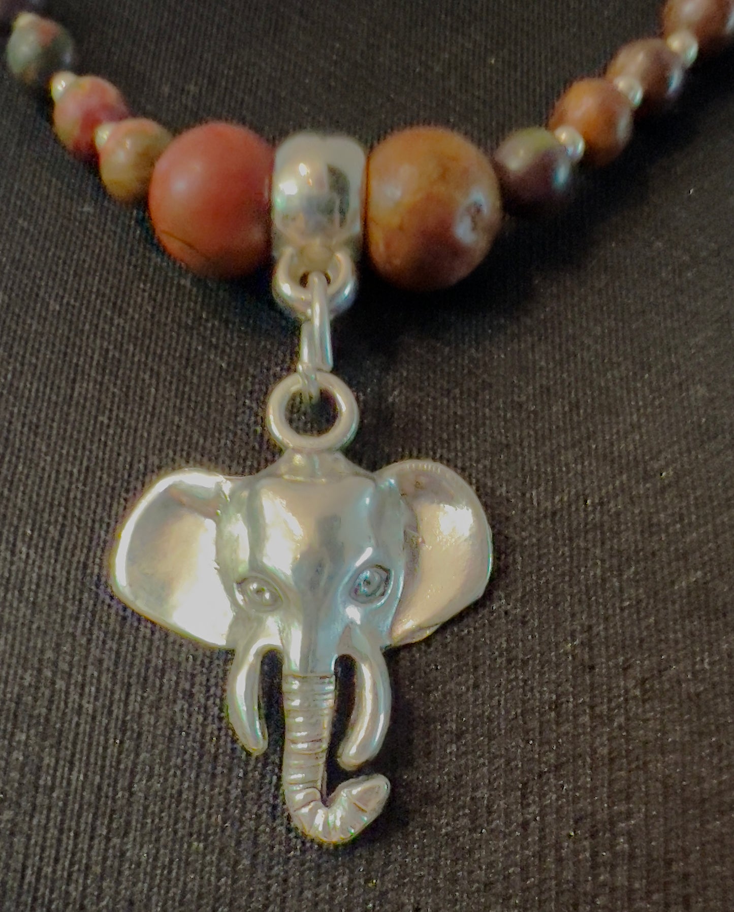 Brown Jasper Elephant Head Necklace