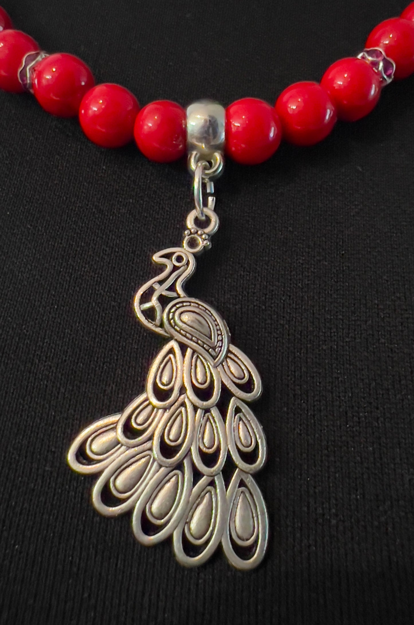 Red Agate Necklace with Peacock Pendant