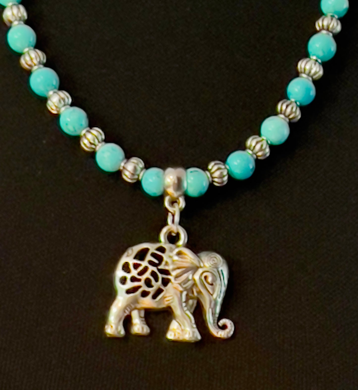 Turquoise and Sodalite Necklace with Indian Elephant