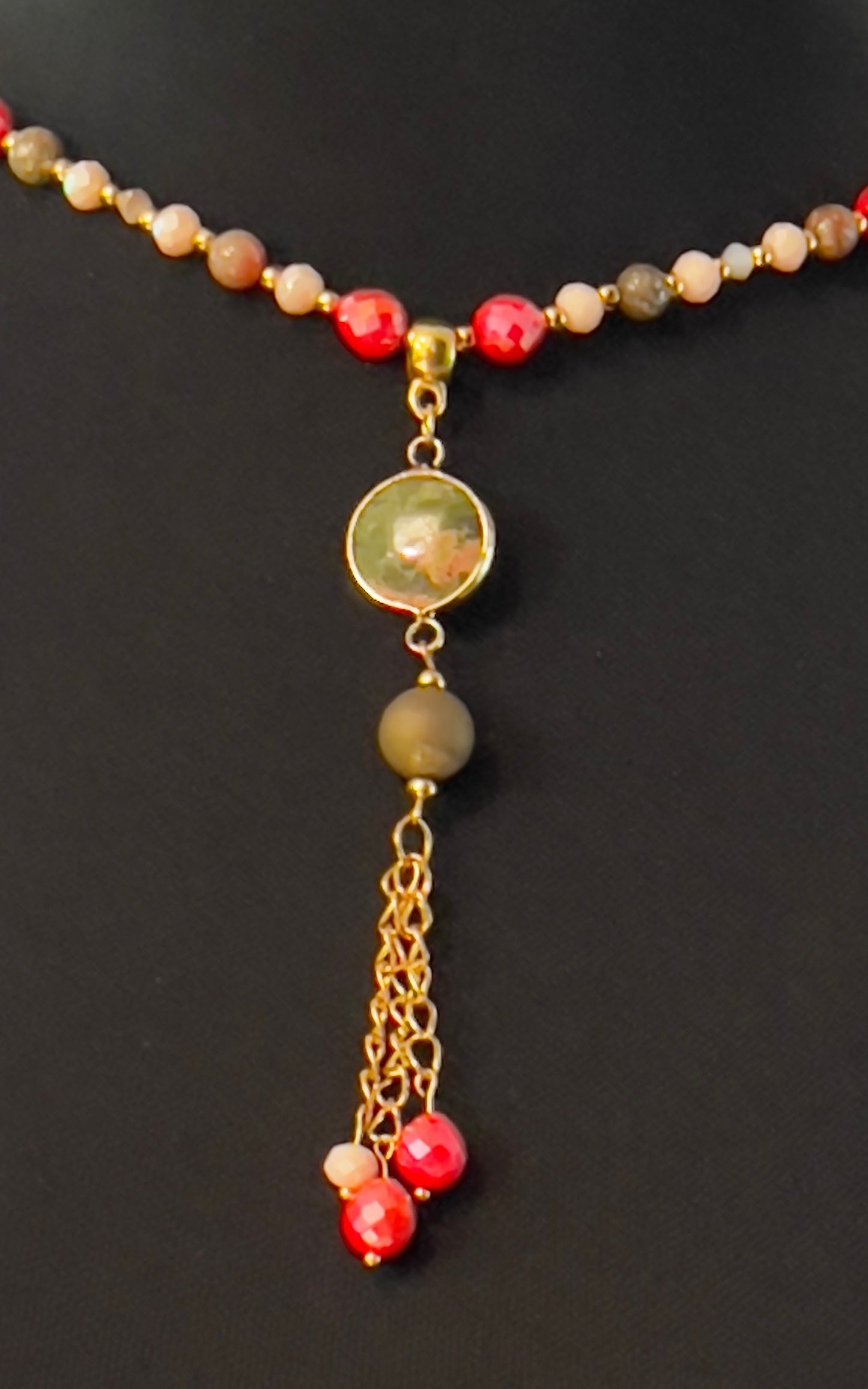 Stunning Handmade Necklace of Austrian Crystal, Jasper and Ukanite