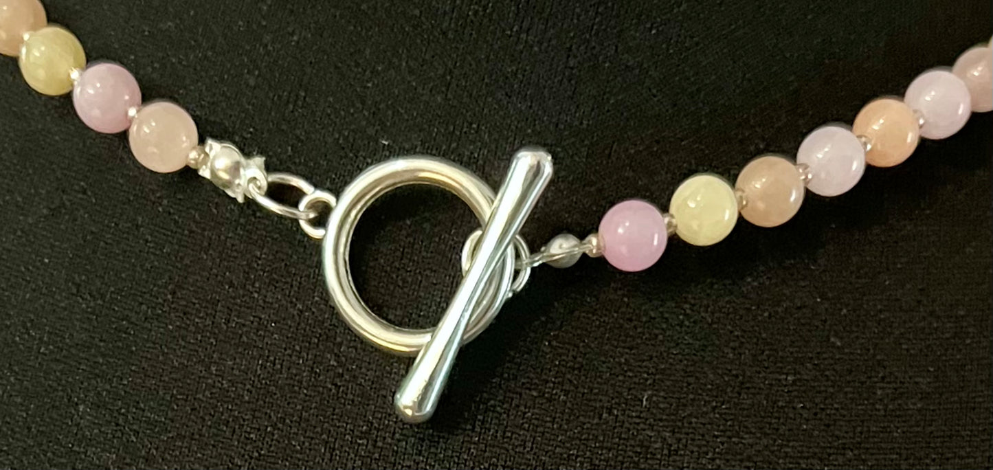 Pastel Quartz Bead Necklace with 3 Tree of Life Hearts