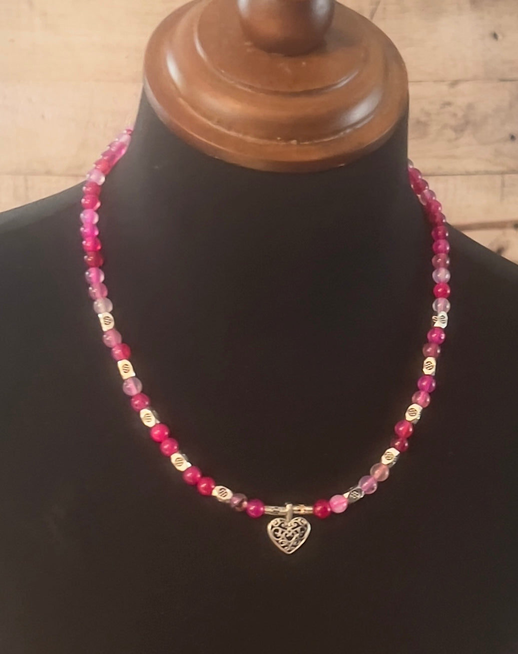 Pink & Raspberry Quartz Beads with Tree of Life Heart Pendant