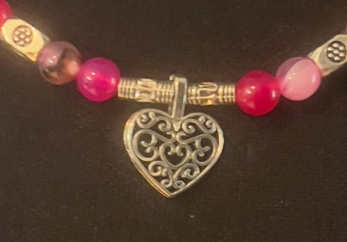 Pink & Raspberry Quartz Beads with Tree of Life Heart Pendant